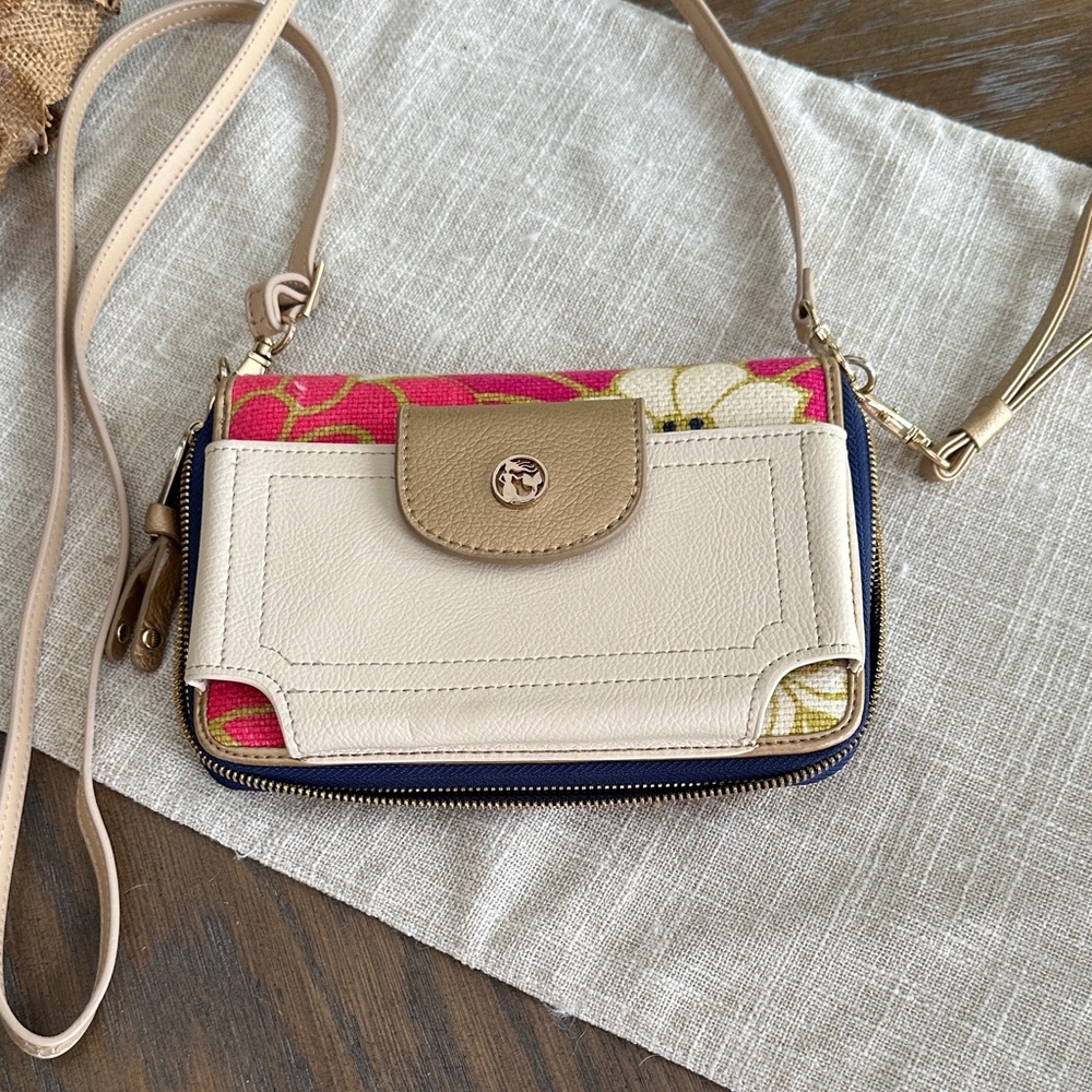 Spartina Beige and Pink with touches of gold and blue Women's Crossbody Bag